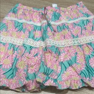 Lilly Pulitzer Floral Ruffle Mini Skirt in Teal and Pink. Girls Sz 16